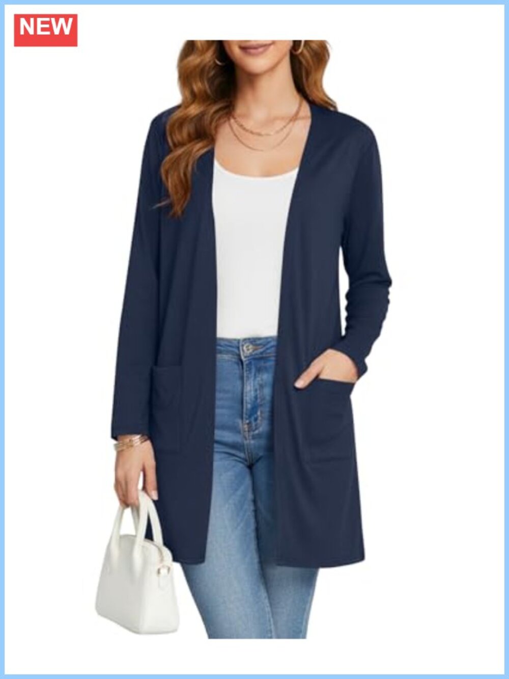 Womens Long Sleeve Open Front Cardigan Lightweight Casual with Pockets